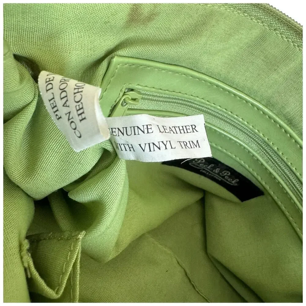 Peck & Peck Womens Satchel Handbag Green Leather Dual Handle Inner Pockets Zip